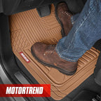 Motor Trend FlexTough™ Advanced Beige Rubber Car Floor Mats – Heavy Duty Trim to Fit All Weather Floor Mats for Cars Truck SUV - Automotive Car Interior Floor Liner Protection - Universal Fit