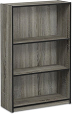 Furinno Jaya Book Shelf, 3-Tier Bookshelf, Bookcase with Adjustable Shelves, 9.5 x 24.5 x 40.3, for Living Room, Bedroom, Hom