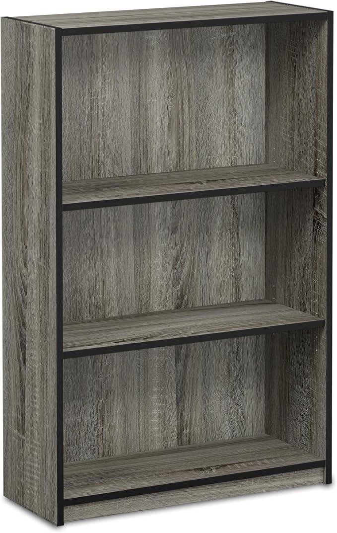 Furinno Jaya Book Shelf, 3-Tier Bookshelf, Bookcase with Adjustable Shelves, 9.5 x 24.5 x 40.3, for Living Room, Bedroom, Hom