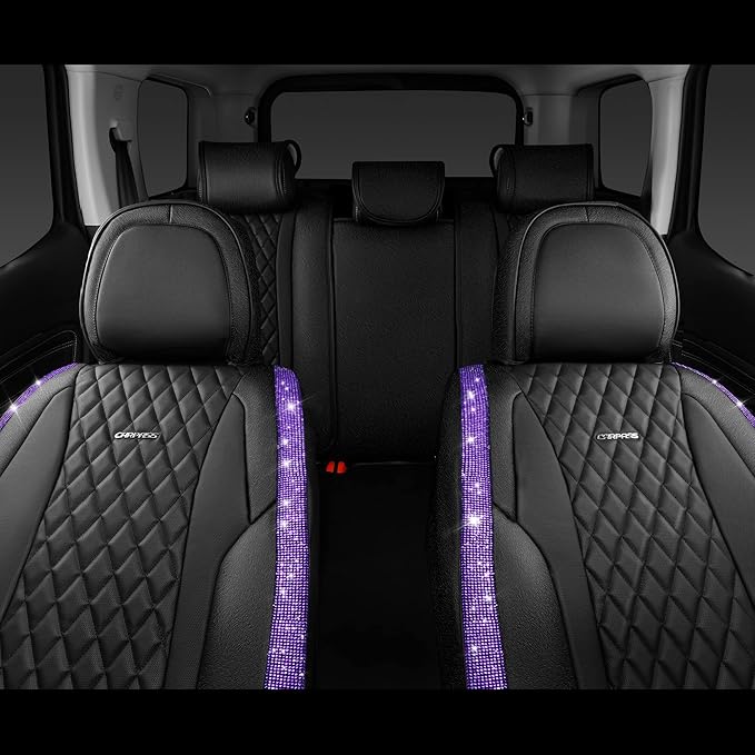 CAR PASS Bling Nappa Leather Car Seat Cover for Full Set Universal Luxury Waterproof Heavy-Duty Anti-Slip Cushioned Fit for S