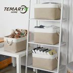 Temary Fabric Storage Baskets 4Pack Storage Bins Decorative Basket for Gift, Clothes Bin with Rope Handle, Rectangle Baskets 