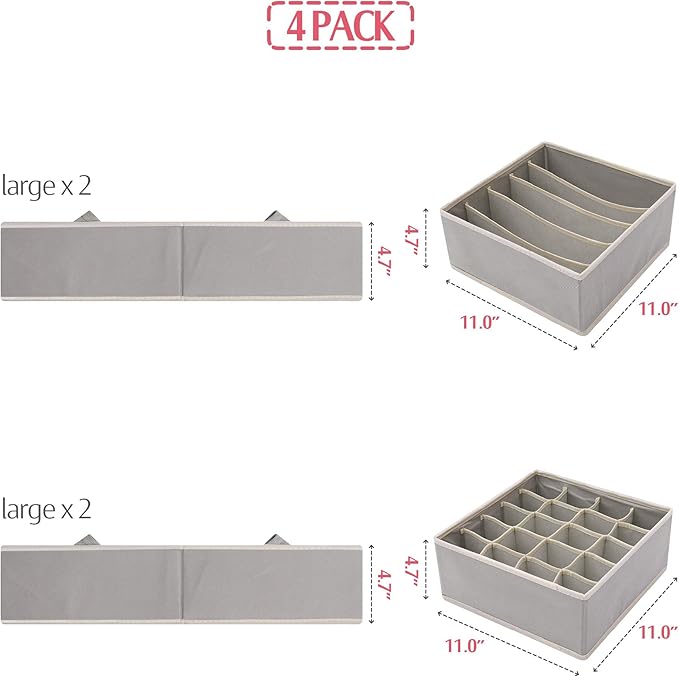 DIOMMELL Set of 4 Foldable Cloth Storage Box Closet Dresser Drawer Organizer Fabric Baskets Bins Containers Divider for Cloth