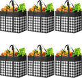 WOWBOX Reusable Grocery Bags,6-Pack, Foldable Reusable Shopping Tote Bags bulk with Reinforced Handles,Large Storage Bags with Water Resistant Coating for Groceries,Multipurpose,Black-White