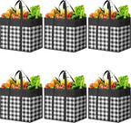 WOWBOX Reusable Grocery Bags,6-Pack, Foldable Reusable Shopping Tote Bags bulk with Reinforced Handles,Large Storage Bags with Water Resistant Coating for Groceries,Multipurpose,Black-White