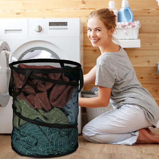 BATTOO Mesh Collapsible Laundry Baskets, Foldable Pop Up Laundry Hamper, Large Laundry Basket Hamper for Laundry, Bathroom, K