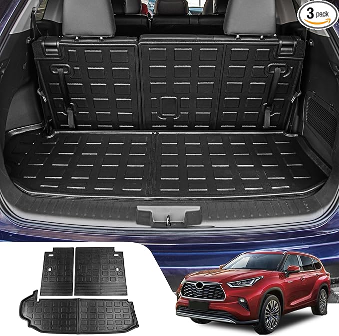 Bomely Trunk Mat Compatible with 2020-2026 Toyota Highlander Cargo Mat Cargo Liner Back Seat Cover Protector TPE Trunk Liner 2025 7 Seats Highlander Accessories (Trunk Mat+Backrest Mats)