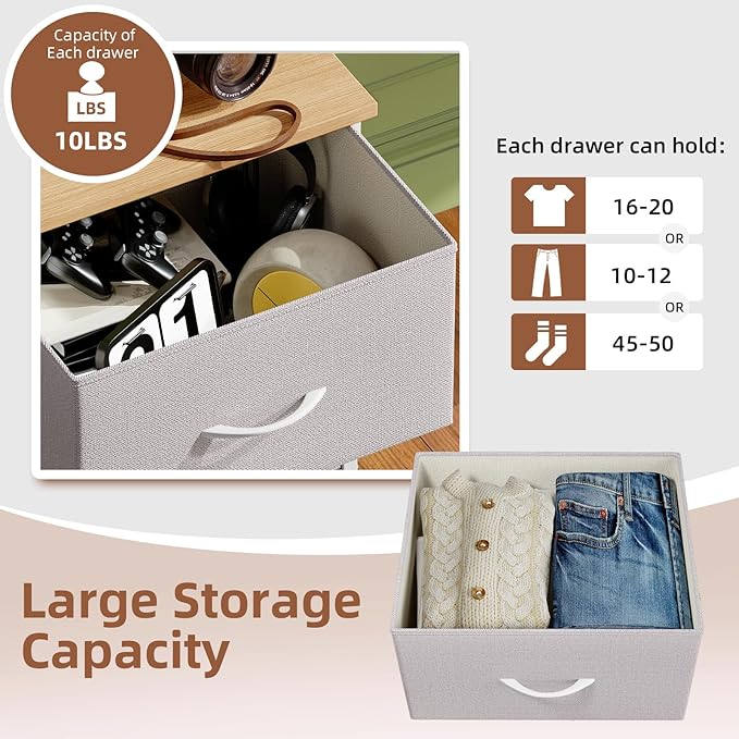 Somdot Dresser for Bedroom with 3 Drawers, Storage Organizer Chest of Drawers with Removable Fabric Bins for Closet Bedside L