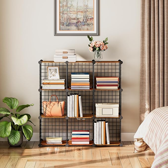HOOBRO Wire Cube Storage Organizer, 9-Cube Shelves, Modular Shelves with Metal Grid, DIY Closet Cabinet for Living Room, Bedr