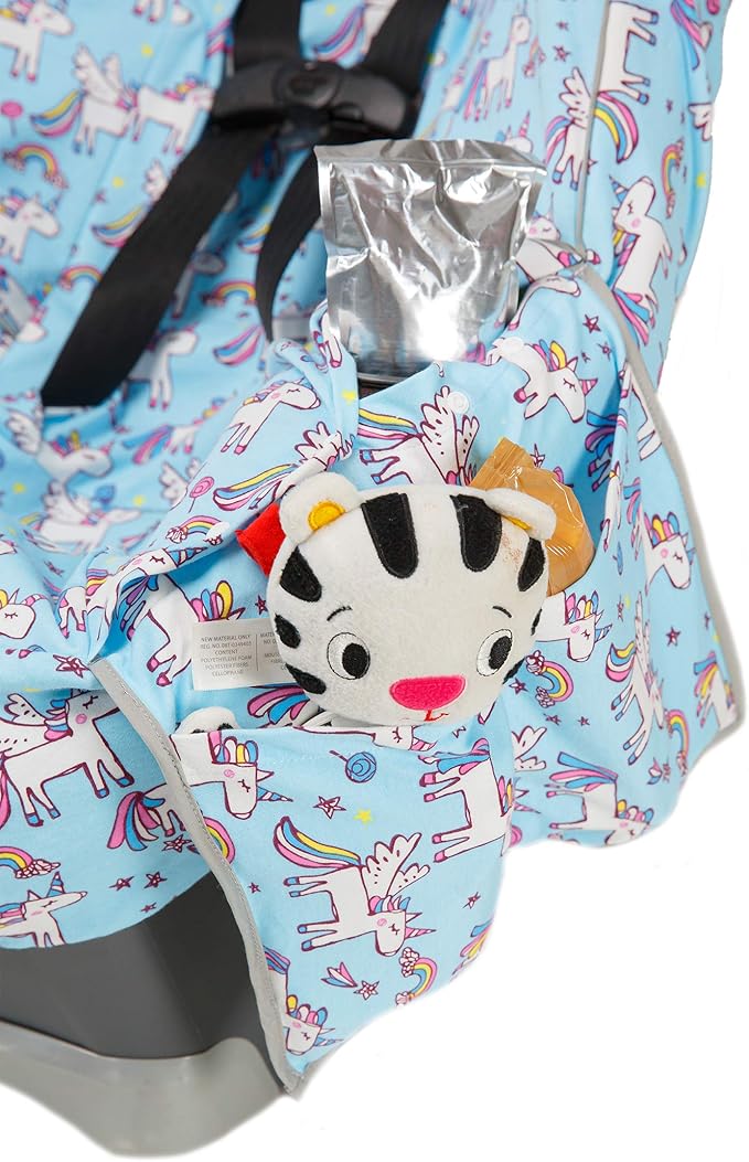 Niko Easy-Wash Children's Car Seat Cover & Liner - 100% Cotton Jersey Blue Unicorn - Fits Most Toddler Car Seats - Universal 