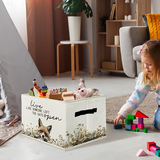 Rustic Fox Storage Bins & Boxes with Handles, Farmhouse Fox Foldable Basket for Organizing, Live Like Someone Left the Gate O