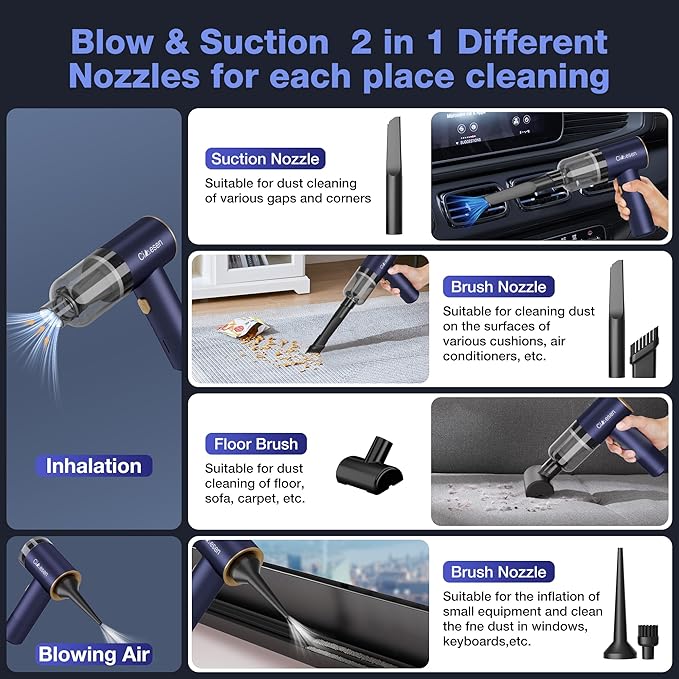 Car Vacuum Portable 4 in 1 Vacuum Cleaner 12000Pa Mini Handheld Vacuum Cordless Rechargeable 120W High Power Vacuum Cleaner &