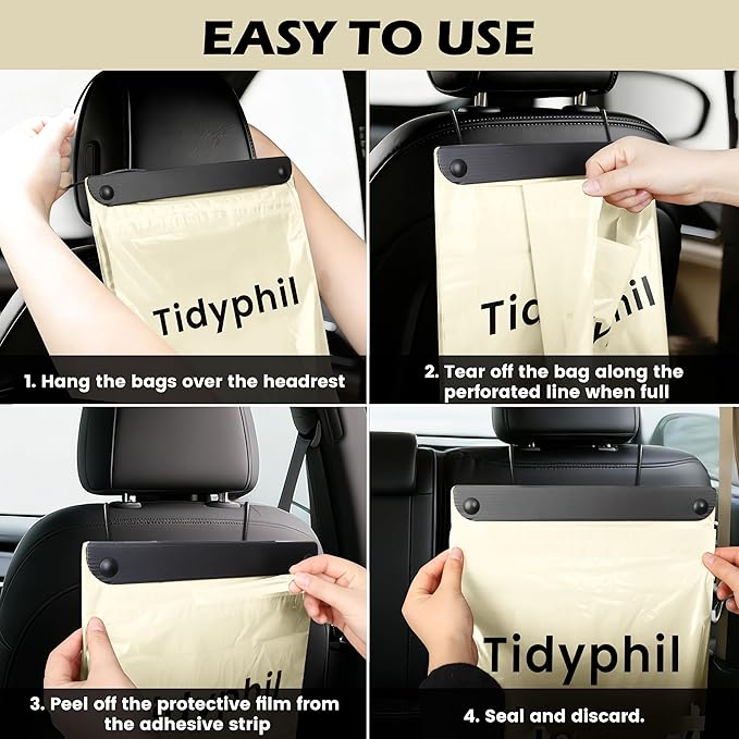 150 PCS Disposable Car Trash Bags Hanging, Leak-proof, Odor Seal. 2 Gallon Car Garbage Bags, Big Capacity. Independent of Car Trash Can, Easy Stick-On Car trash Bin for Car, SUV, Truck, Stroller.White