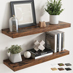 30 Inch Floating Shelves for Wall Set of 2, 8"D Wood Grain Bathroom Shelves with Invisible Brackets, Easy Install Engineered 