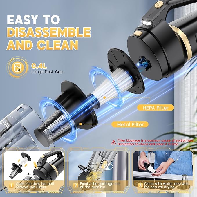 JONYJ Handheld Vacuum Cordless, 16000PA Strong Suction Hand Held Car Vacuum Cleaner, Portable Hand Vacuum Rechargeable with M