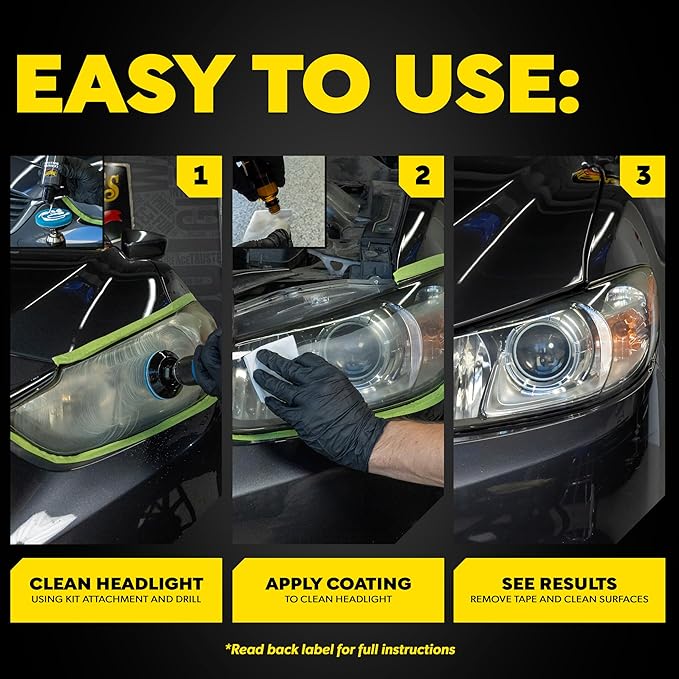 Meguiar's Heavy Duty Headlight Kit,This Headlight Restoration Kit Includes Headlight Cleaner, Ceramic Protection, Drill Backi