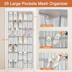 FENTEC 35 Large Pockets Over The Door Shoe Organizer, Mesh Hanging Shoe Organizer Shoe Rack for Closet Mesh Closet Shoe Holde
