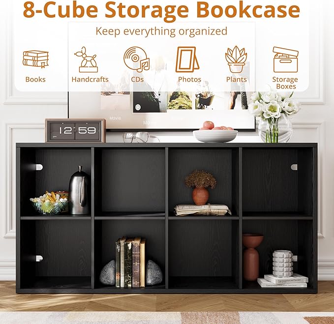 IROCNK Bookshelf, 8-Cube Storage Cube Shelf Organizer, Extra Thick Frame Horizontally & Vertically Reversible Bookcase with O