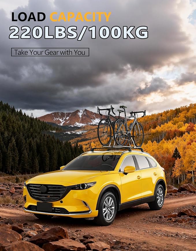 Tuyoung 220lbs Lockable Roof Rack Cross Bars Compatible with Mazda CX9 CX-9 2016 2017 2018 2019 2020 2021 2022 2023, Heavy Duty Anti-Theft Aluminum Roof Rails Crossbars Cargo Carrier Bag Black Bike