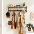 AMBIRD Wall Hooks with Shelf 28.9inch Entryway Wall Hanging Shelf, Wood Coat Hooks, Coat Rack Wall Mount Rack with 5 Dual Hoo