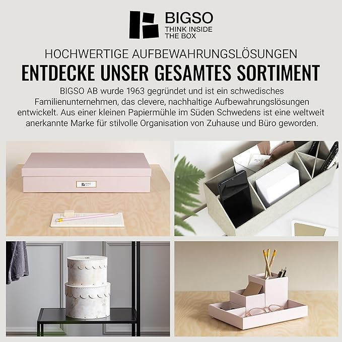 Bigso Box of Sweden File Organiser Storage with Stylish Leather Handle - Scandinavian Look Organiser Box Including 8 Hanging 