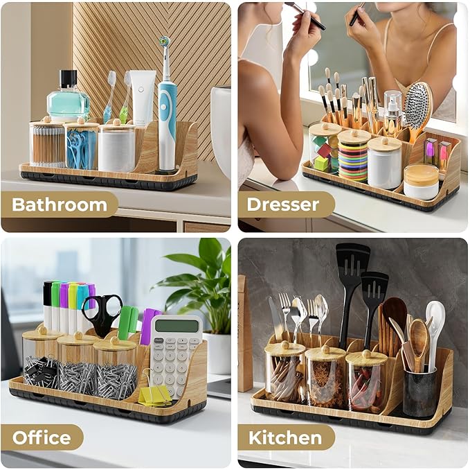 PARKMANI Bathroom Counter Organizer, Bathrooms Toothbrush Holder Set with 3 PCS Qtip Holder, Kids Electric Toothbrush and Too