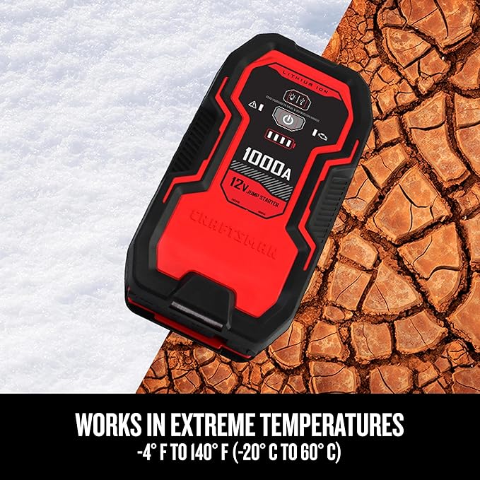 CRAFTSMAN Lithium Jump Starter and Portable Power Pack, CMXCESM263, 3-in-1, 2.4 Amp USB Port, LED Light, 1000 Amps, 12 Volt,