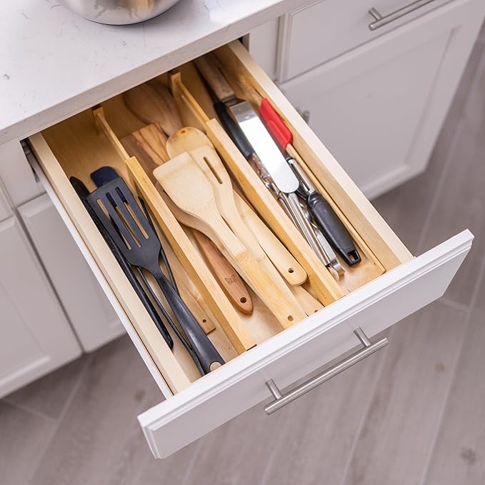 Fabsome Drawer Divider 6 Pack, Bamboo Dresser Organizers for Clothes Socks Underwear Baby Clothing, Wooden Separators for Nur