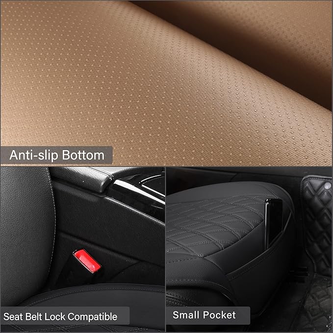 Sanwom Universal Front Leather Car Seat Covers Black 2 Pcs Luxury Seat Covers, Anti-Slip Waterproof Auto Driver Cushions Fit 