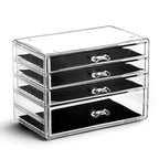 BINO THE MANHATTAN SERIES Acrylic Makeup Drawer Organizer- 4 Drawers | Clear Beauty Organizers and Storage| Cosmetic & Drawer
