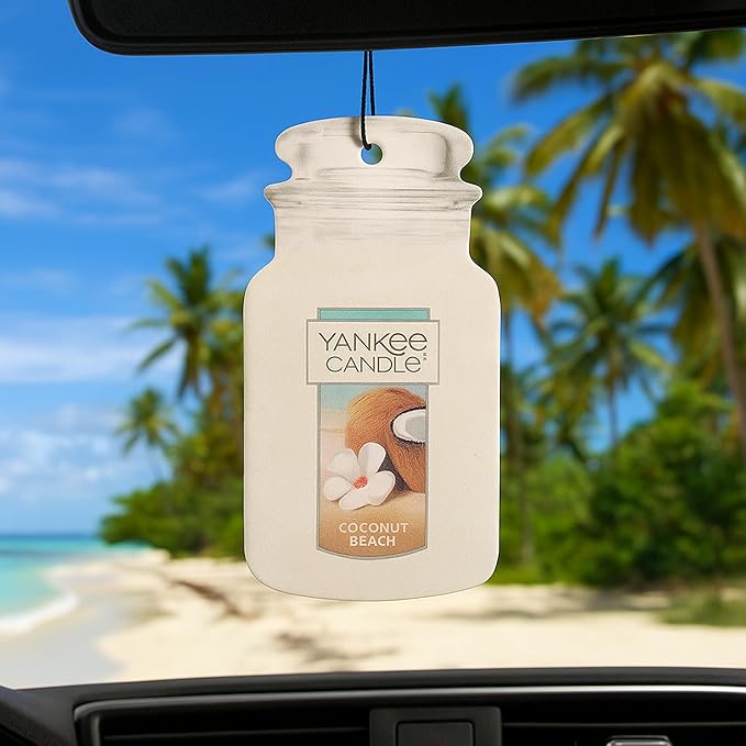 Yankee Candle Paper Car Jar Air Freshener for Long Lasting Fragrance for Long Lasting Fragrance, Coconut Beach, 2 Packs