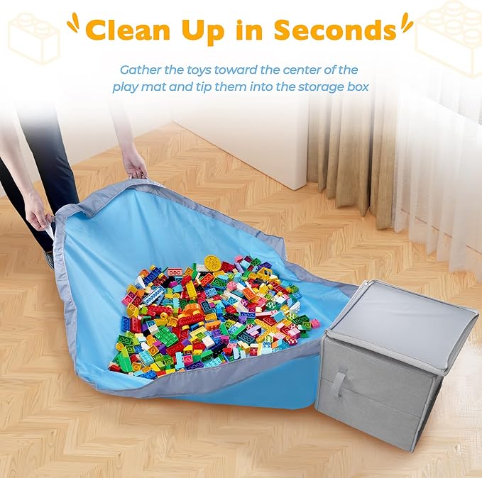 SAM AND MABEL Toy Storage Basket and Play Mat – 13" x 13" x 13" Stackable and Collapsible Cubby Box Organizers for Kids Playr