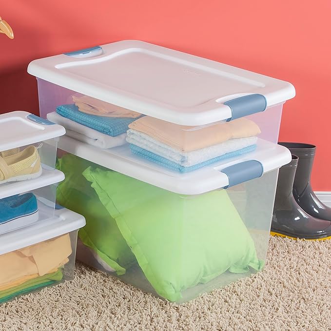 Sterilite 6-Pack Latching Box, Under Bed Storage Bins with Lids, Clear Plastic, 32 Quart - Heavy-Duty Organizing Containers f