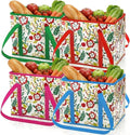4 Pack Reusable Grocery Bags, Large Heavy-Duty Shopping Tote with Box Shape, Foldable Car Organizer Trunk Bin with Reinforced Handles Hard Bottom for Picnic, Toy, Cloth, Hold up to 50 Lbs