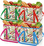 4 Pack Reusable Grocery Bags, Large Heavy-Duty Shopping Tote with Box Shape, Foldable Car Organizer Trunk Bin with Reinforced Handles Hard Bottom for Picnic, Toy, Cloth, Hold up to 50 Lbs