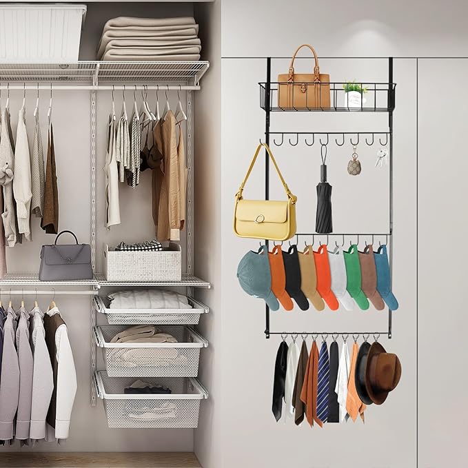 SelfTek Large Size Over the Door Hat Rack, Hat Storage Organizer for Baseball Caps for Closet & Door, Wall Mounted Hat Holder