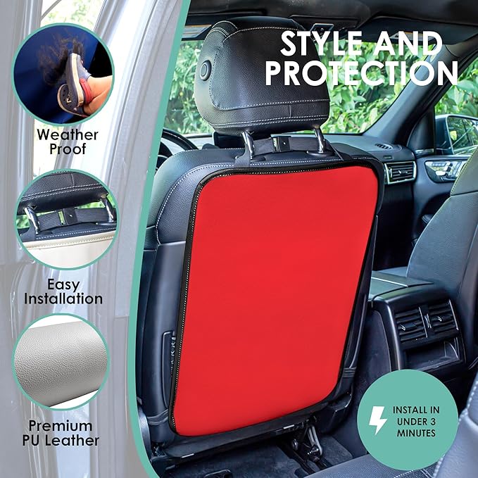 FH Group Faux Leather Back Seat Kick Protectors, Heavy Duty Car Kick Mats for Kids –2-Pack Back Seat Protector for Driver and