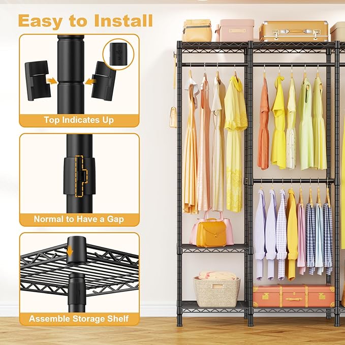 Ulif H50 Extra Large Clothes Rack, Heavy Duty Garment Rack, Freestanding Portable Closet, Clothing Racks for Hanging Clothes,