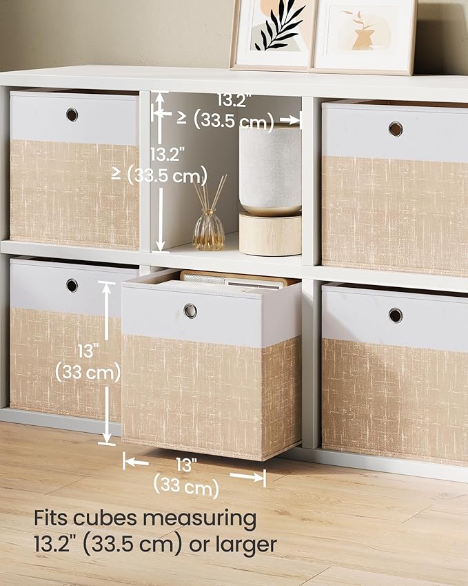 SONGMICS Storage Cubes, Set of 6 Foldable Fabric Storage Boxes, Cube Organizer Boxes with Handles, for Closet Shelves, Odorle