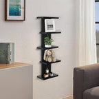5 Tier Wall Shelf Unit-Black Floating Shelves for Home Decor, Modern Unique Asymmetric Design for Bedroom & Living Room Stora