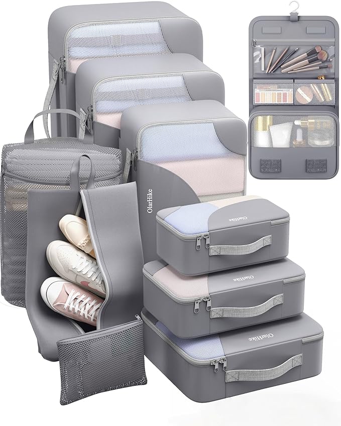 10 Set Packing Cubes for Travel, Gifts for Women Mom,Anti-Tearing Suitcase Organizer for Luggage with Shoe & Hanging Toiletry