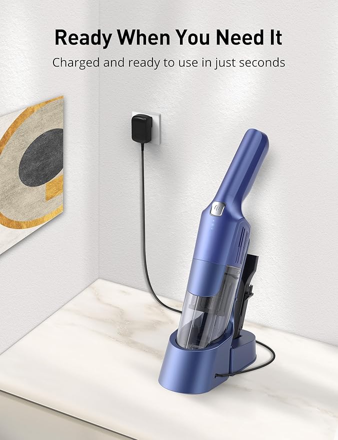 Handheld Vacuum Cordless, 24KPA Powerful Car Vacuum, Rechargeable, Charging Dock, Ergonomic Handle, 2-in-1 Crevice Tool, 1.8l