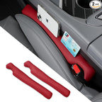 Car Seat Gap Filler - 2 Pack Premium Leather Console Blockers for Cars, Trucks & SUVs - Adjustable 1.4-2.4 Inch Width - Prevents Items Falling Between Seats (Wine)