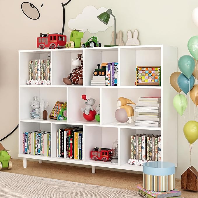 11 Cube Storage Organizer | Book Storage|Wide Bookshelf |Wooden Bookshelves -Cubic Storage Cabinet（Storing Books,Toys & More 