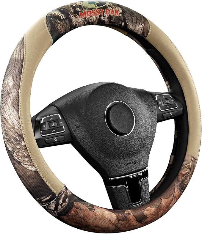 Mossy Oak Full Camo Steering Wheel Cover - Made from Premium Leather, Universal Fit for 14 1/2 to 15 inches - Official Licens