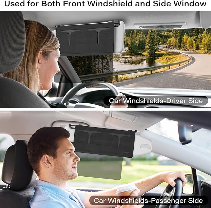 Car Visor Extender Sun Bblocker，Upgraded UV400 Car Sun Visor Extension with PC Lens and Side Sunshade,Filter UV，Safe Ddriving.Universal for SUV, Family Automotive, Black