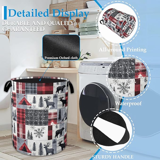 Vintage Forest Bear Laundry Hamper Animal Deers Laundry Basket Collapsible Portable Clothes Toy Storage Bin for Bathroom Bedr