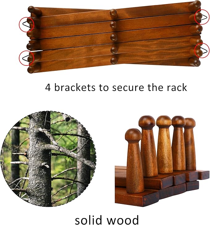 WEBI Accordion Wall Hanger,Expandable Wooden Hat Rack for Wall Mounted Coat Rack,Accordion Hat Hooks Holder for Baseball Caps