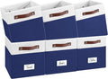 FinishingBo 6-Pack Storage Cubes with Handles & Label Holders Basket, Closet Cube Home Organizer Bins(White/Blue, 10.5 * 10.5