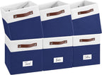 FinishingBo 6-Pack Storage Cubes with Handles & Label Holders Basket, Closet Cube Home Organizer Bins(White/Blue, 10.5 * 10.5