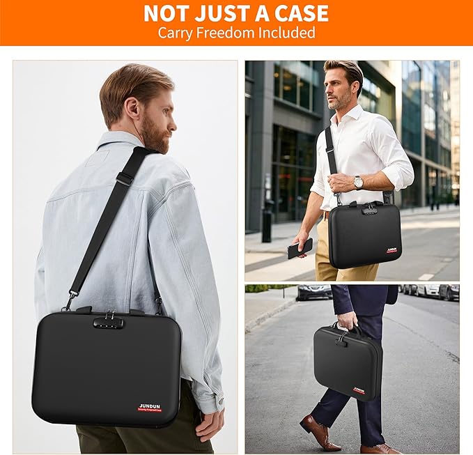 JUNDUN Fireproof Document Box with Lock & Shoulder Strap,Hard Shell Case Document Organizer with 13 Pockets Accordion File Or